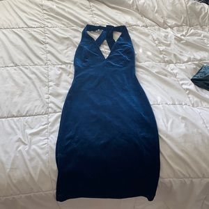 medium blue velvet bodycon dress